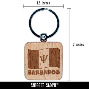 Barbados with Waving Flag Cute Engraved Wood Square Keychain Tag Charm