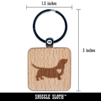 Basset Hound Dog with Heart Engraved Wood Square Keychain Tag Charm