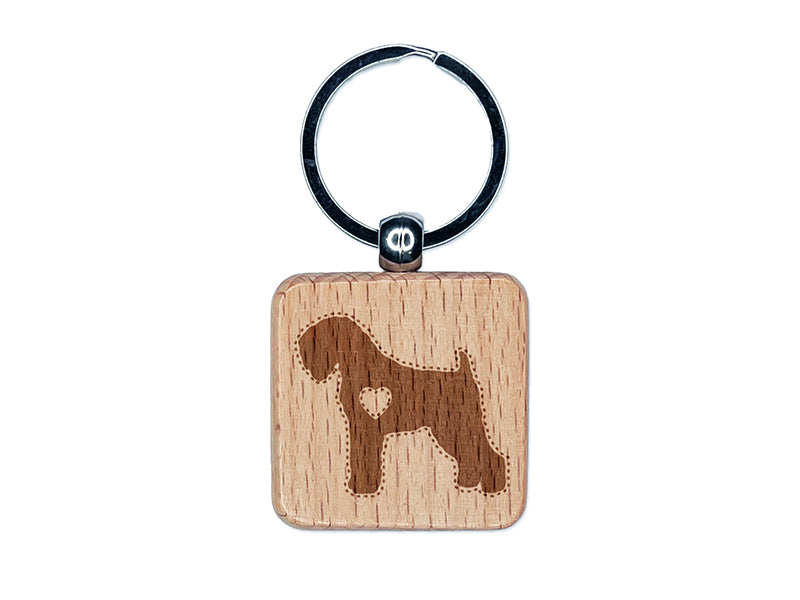 Black Russian Terrier Chornyi Dog with Heart Engraved Wood Square Keychain Tag Charm