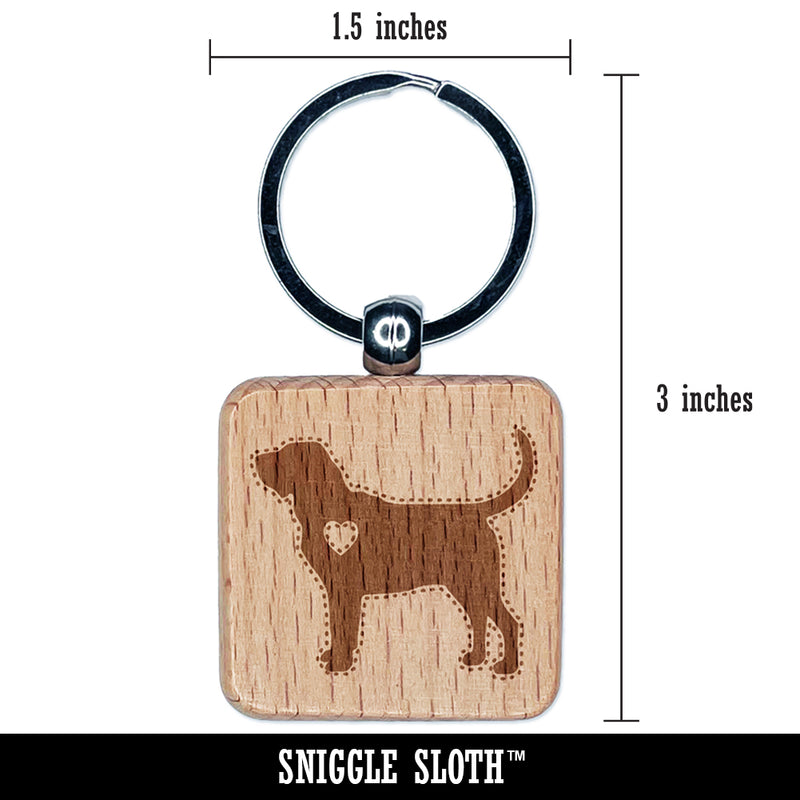 Bloodhound Dog with Heart Engraved Wood Square Keychain Tag Charm