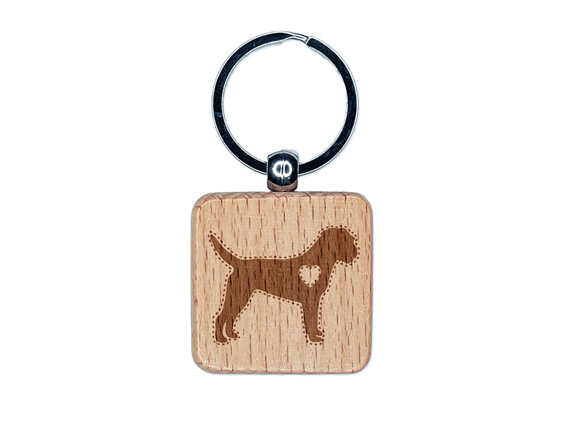 Border Terrier Dog with Heart Engraved Wood Square Keychain Tag Charm