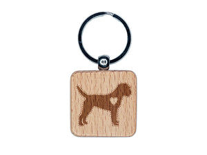 Border Terrier Dog with Heart Engraved Wood Square Keychain Tag Charm