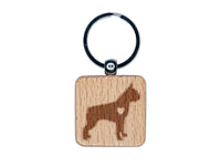 Boston Terrier Dog with Heart Engraved Wood Square Keychain Tag Charm