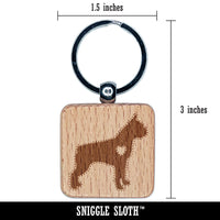 Boston Terrier Dog with Heart Engraved Wood Square Keychain Tag Charm