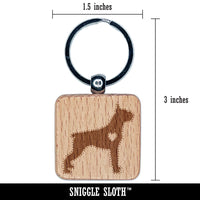 Boxer Dog with Heart Engraved Wood Square Keychain Tag Charm