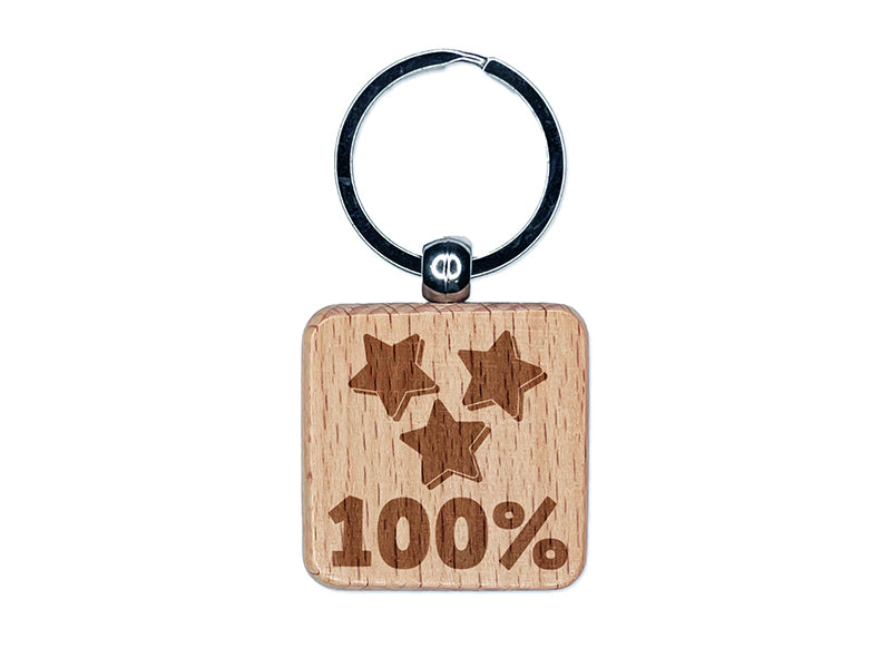 Bravo with Stars Teacher Motivation Engraved Wood Square Keychain Tag Charm