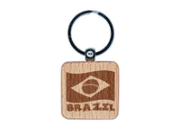 Brazil with Waving Flag Cute Engraved Wood Square Keychain Tag Charm