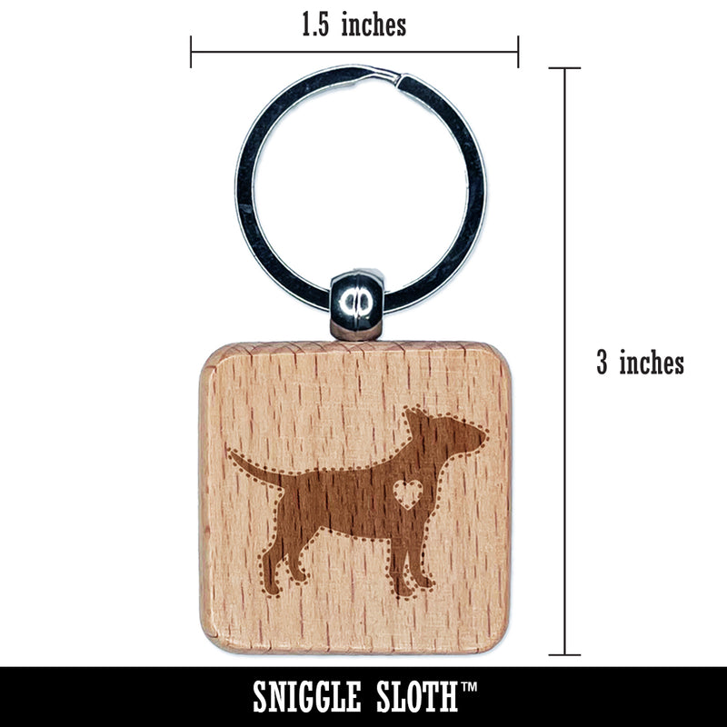 Bull Terrier Dog with Heart Engraved Wood Square Keychain Tag Charm