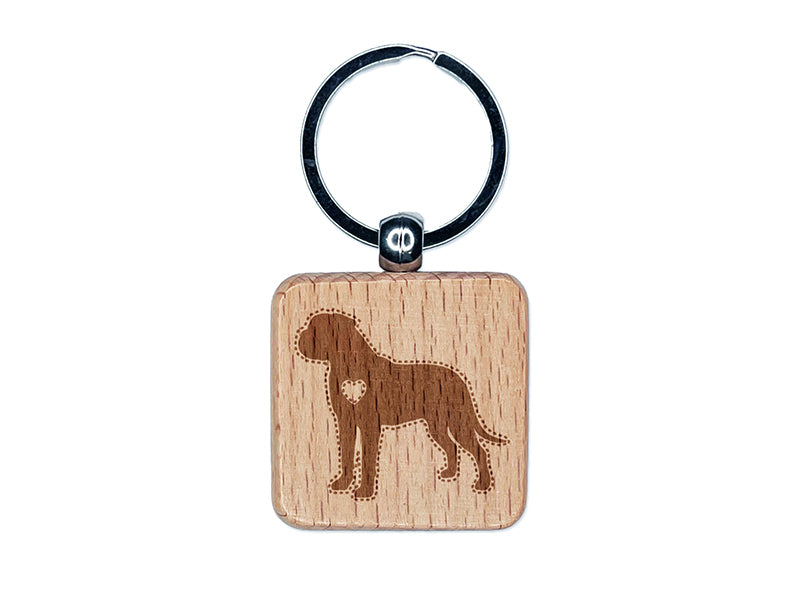 Bullmastiff Dog with Heart Engraved Wood Square Keychain Tag Charm