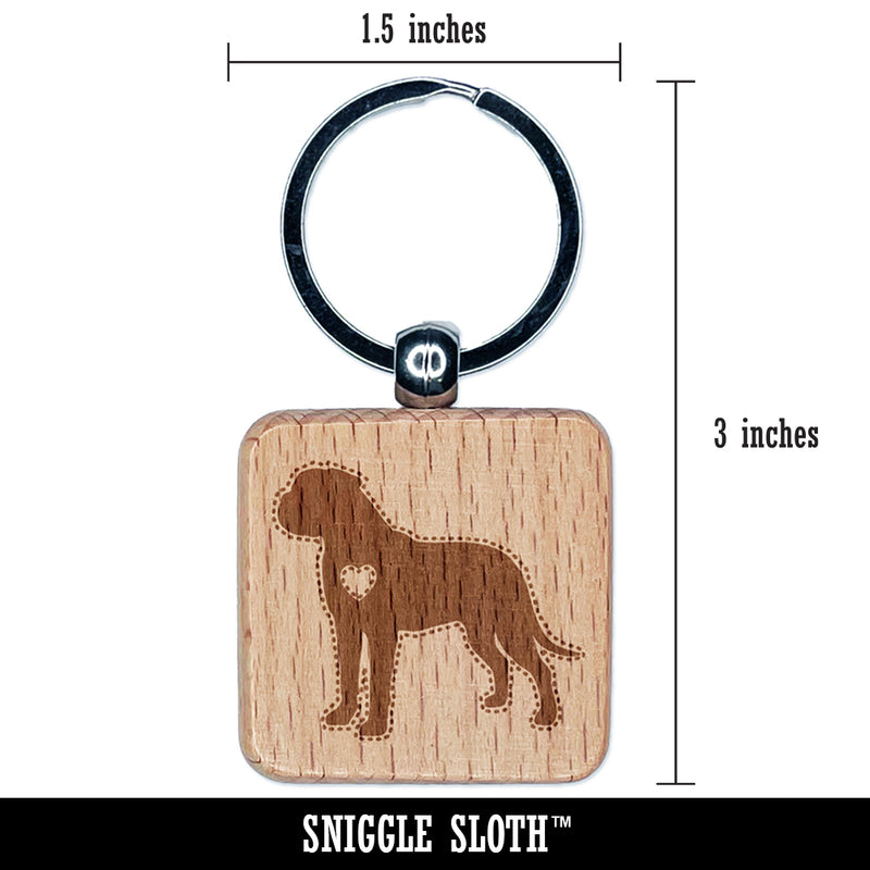 Bullmastiff Dog with Heart Engraved Wood Square Keychain Tag Charm