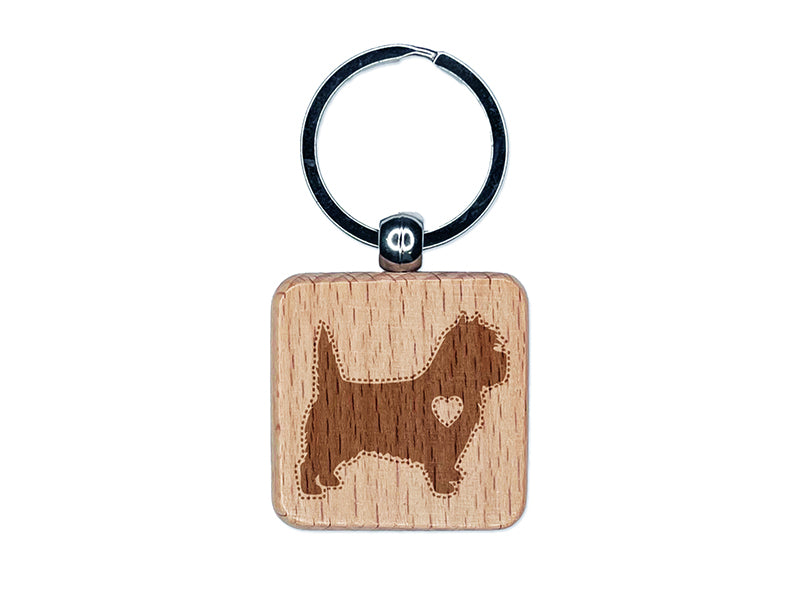 Cairn Terrier Dog with Heart Engraved Wood Square Keychain Tag Charm