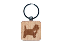 Cairn Terrier Dog with Heart Engraved Wood Square Keychain Tag Charm