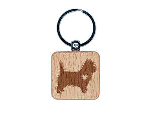 Cairn Terrier Dog with Heart Engraved Wood Square Keychain Tag Charm