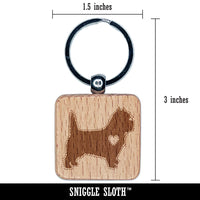 Cairn Terrier Dog with Heart Engraved Wood Square Keychain Tag Charm