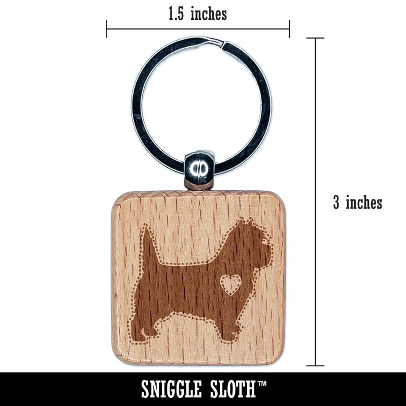 Cairn Terrier Dog with Heart Engraved Wood Square Keychain Tag Charm