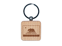 California Flag Solid Bear Engraved Wood Square Keychain Tag Charm