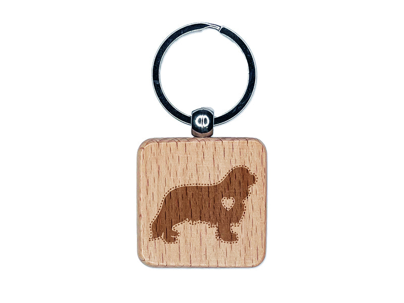 Cavalier King Charles Spaniel Dog with Heart Engraved Wood Square Keychain Tag Charm