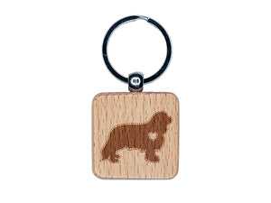 Cavalier King Charles Spaniel Dog with Heart Engraved Wood Square Keychain Tag Charm