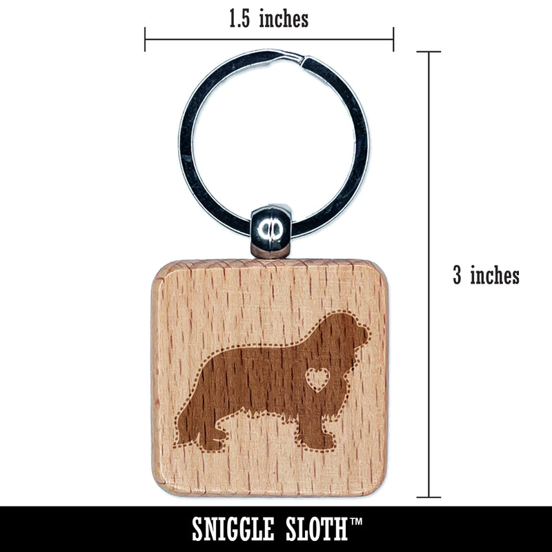 Cavalier King Charles Spaniel Dog with Heart Engraved Wood Square Keychain Tag Charm