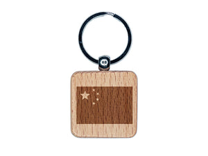 China Flag Engraved Wood Square Keychain Tag Charm