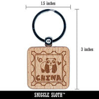 China Panda Passport Travel Engraved Wood Square Keychain Tag Charm