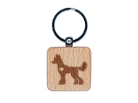 Chinese Crested Dog with Heart Engraved Wood Square Keychain Tag Charm