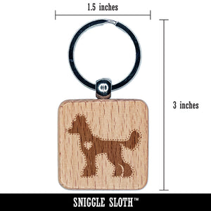 Chinese Crested Dog with Heart Engraved Wood Square Keychain Tag Charm