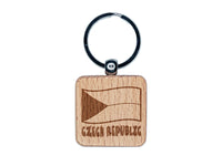 Czech Republic with Waving Flag Cute Engraved Wood Square Keychain Tag Charm