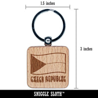 Czech Republic with Waving Flag Cute Engraved Wood Square Keychain Tag Charm