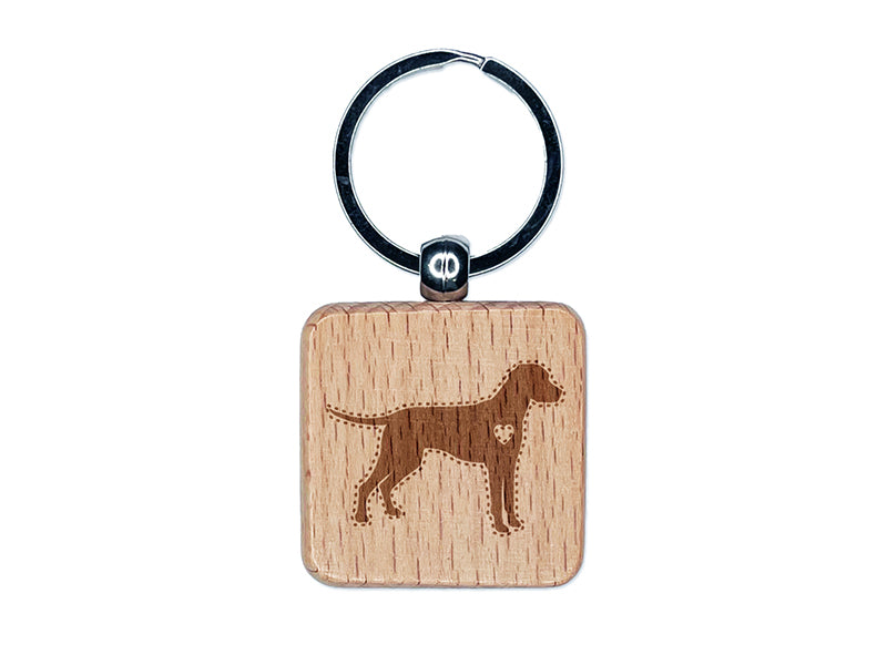 Dalmatian Dog with Heart Engraved Wood Square Keychain Tag Charm