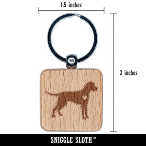 Dalmatian Dog with Heart Engraved Wood Square Keychain Tag Charm