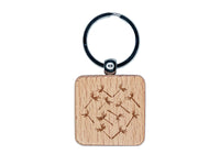 Dandelion Heart Sketch Abstract Engraved Wood Square Keychain Tag Charm