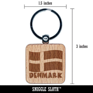 Denmark with Waving Flag Cute Engraved Wood Square Keychain Tag Charm