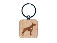Dobermann Pinscher Dog with Heart Engraved Wood Square Keychain Tag Charm