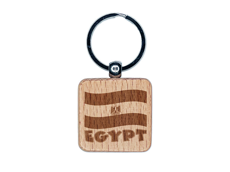 Egypt with Waving Flag Cute Engraved Wood Square Keychain Tag Charm