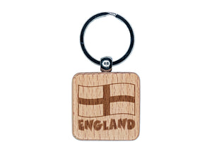 England with Waving Flag Cute Engraved Wood Square Keychain Tag Charm