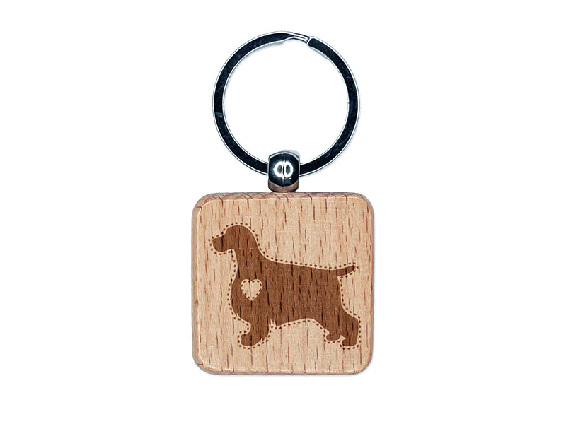 English Cocker Spaniel Dog with Heart Engraved Wood Square Keychain Tag Charm