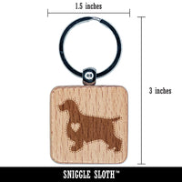 English Cocker Spaniel Dog with Heart Engraved Wood Square Keychain Tag Charm