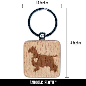English Cocker Spaniel Dog with Heart Engraved Wood Square Keychain Tag Charm
