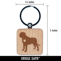 English Mastiff Dog with Heart Engraved Wood Square Keychain Tag Charm