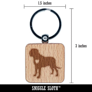 English Mastiff Dog with Heart Engraved Wood Square Keychain Tag Charm