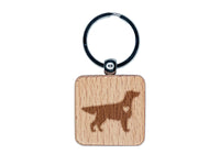 Flat-Coated Retriever Dog with Heart Engraved Wood Square Keychain Tag Charm
