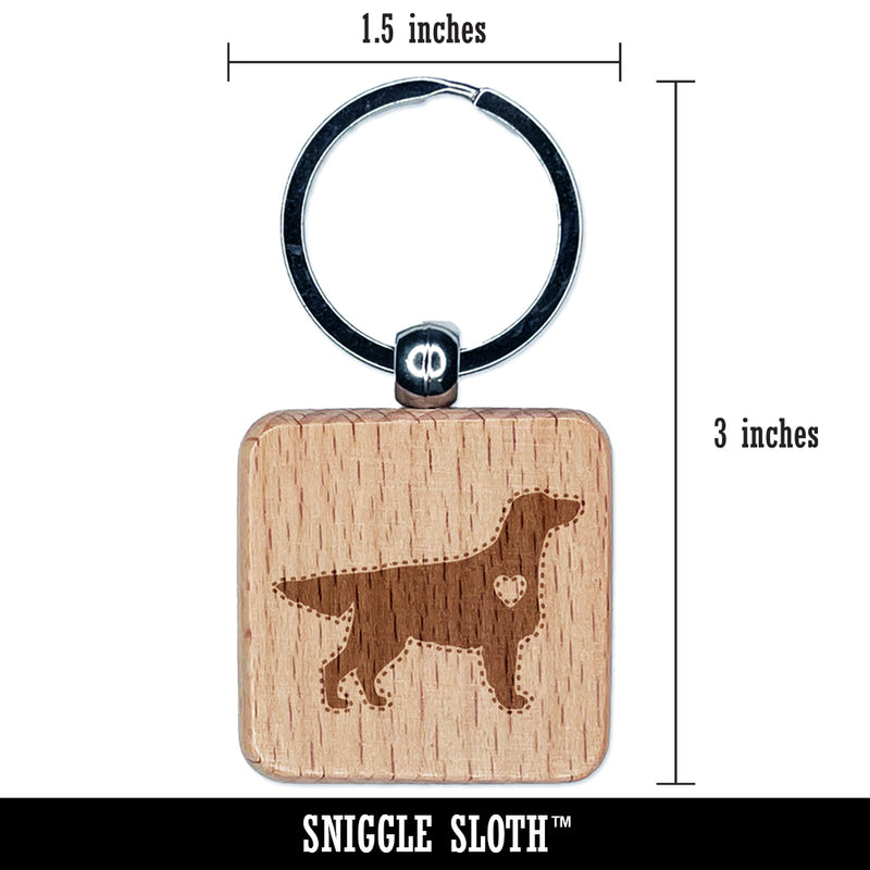Flat-Coated Retriever Dog with Heart Engraved Wood Square Keychain Tag Charm