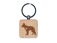 German Shepherd Dog with Heart Engraved Wood Square Keychain Tag Charm