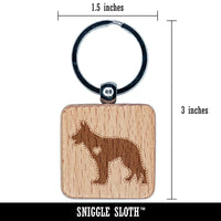 German Shepherd Dog with Heart Engraved Wood Square Keychain Tag Charm