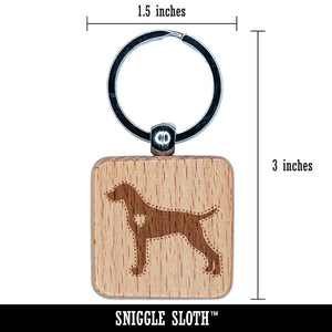 German Shorthaired Pointer Dog with Heart Engraved Wood Square Keychain Tag Charm