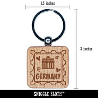 Germany Brandenburg Gate Passport Travel Engraved Wood Square Keychain Tag Charm