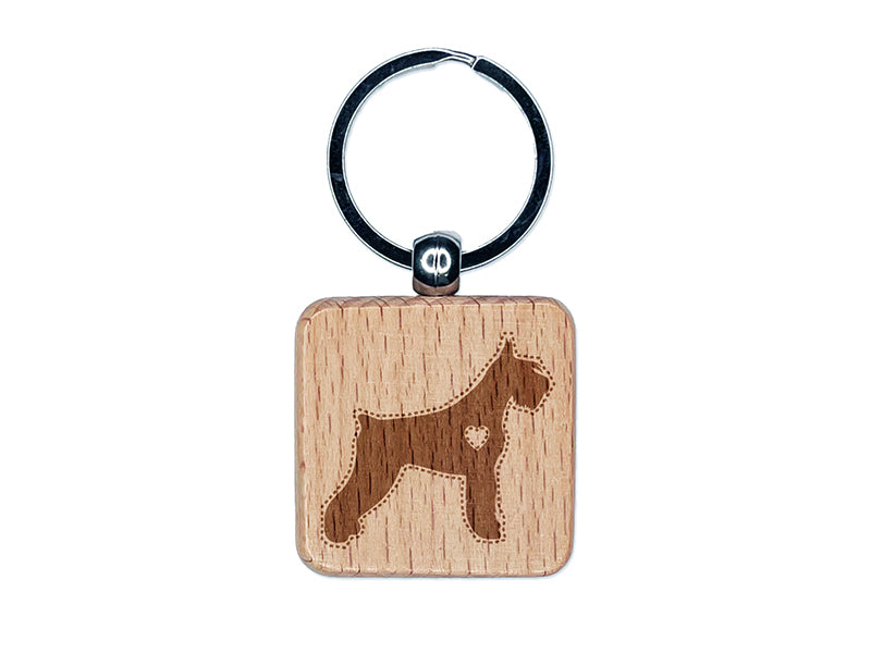 Giant Schnauzer Dog with Heart Engraved Wood Square Keychain Tag Charm