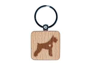 Giant Schnauzer Dog with Heart Engraved Wood Square Keychain Tag Charm