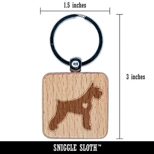 Giant Schnauzer Dog with Heart Engraved Wood Square Keychain Tag Charm